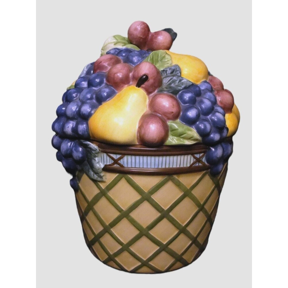 Mikasa Garden Harvest Cookie Jar Canister Fruit Basket Sculpture KT429 Vintage